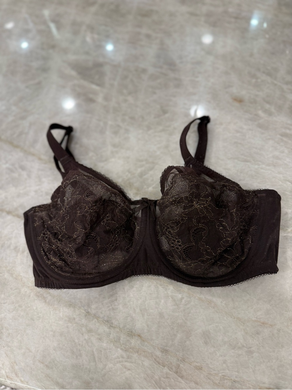 Ladies Wacoal 855186 Retro Chic Full Figure Underwire Lace Bra 36DD Brown/Gold
